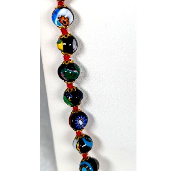 Vtge Venetian Millefiori glass beads 32" Murano original stringing Venice 60's - Picture 3 of 14
